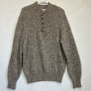 Vintage Cabela's Classic Ragg Wool Henley Sweater Sz L Elbow Patches